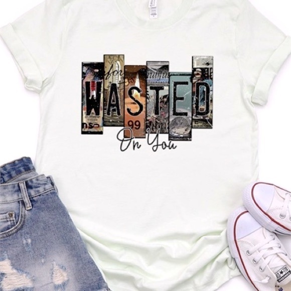 White "Wasted On You" Short Sleeve Graphic Tee - Picture 1 of 2